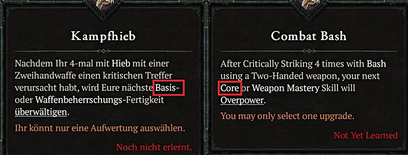 Diablo 4 Übersetzungsfehler Barbar Skill "Kampfhieb"