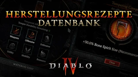 Alle Herstellungsrezepte / Härtungsrezepte in Diablo 4 (Temper Manuals)