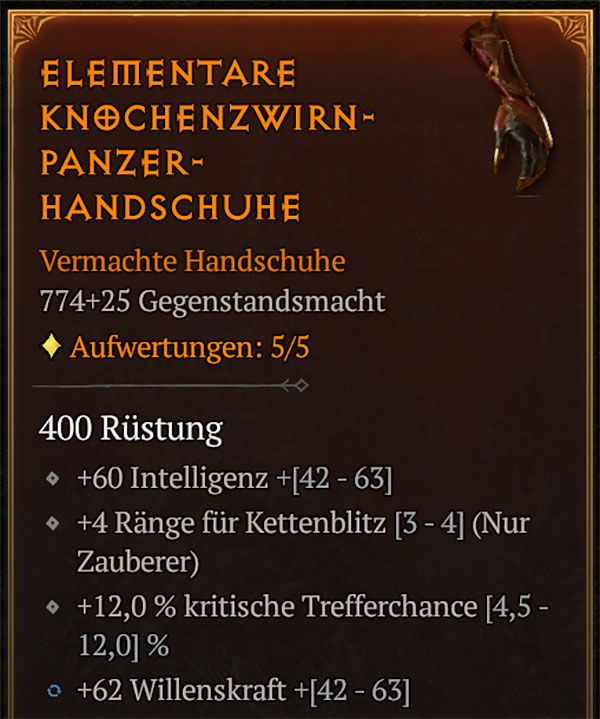Diablo 4 Kettenblitz Zauberin Verzauberung Handschuhe