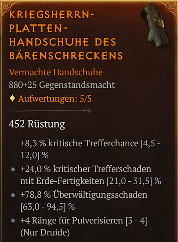 Diablo 4 Pulverisieren Druide Handschuhe